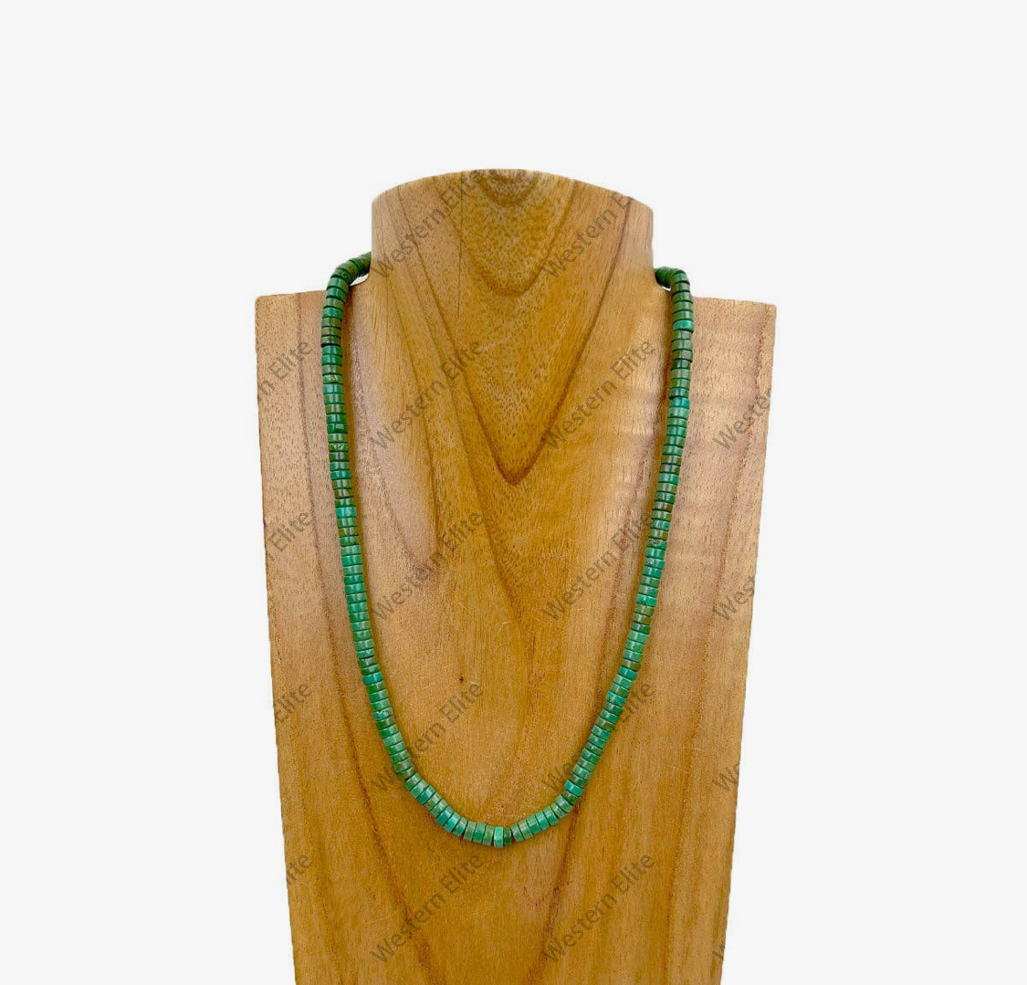 16" Dark Green Heishi Disc Turquoise Stone Necklace