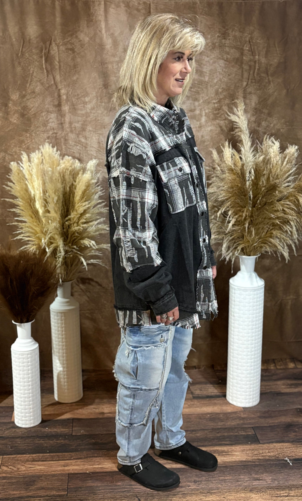 Washed Oversized Fit Snap Button Snap Shirt