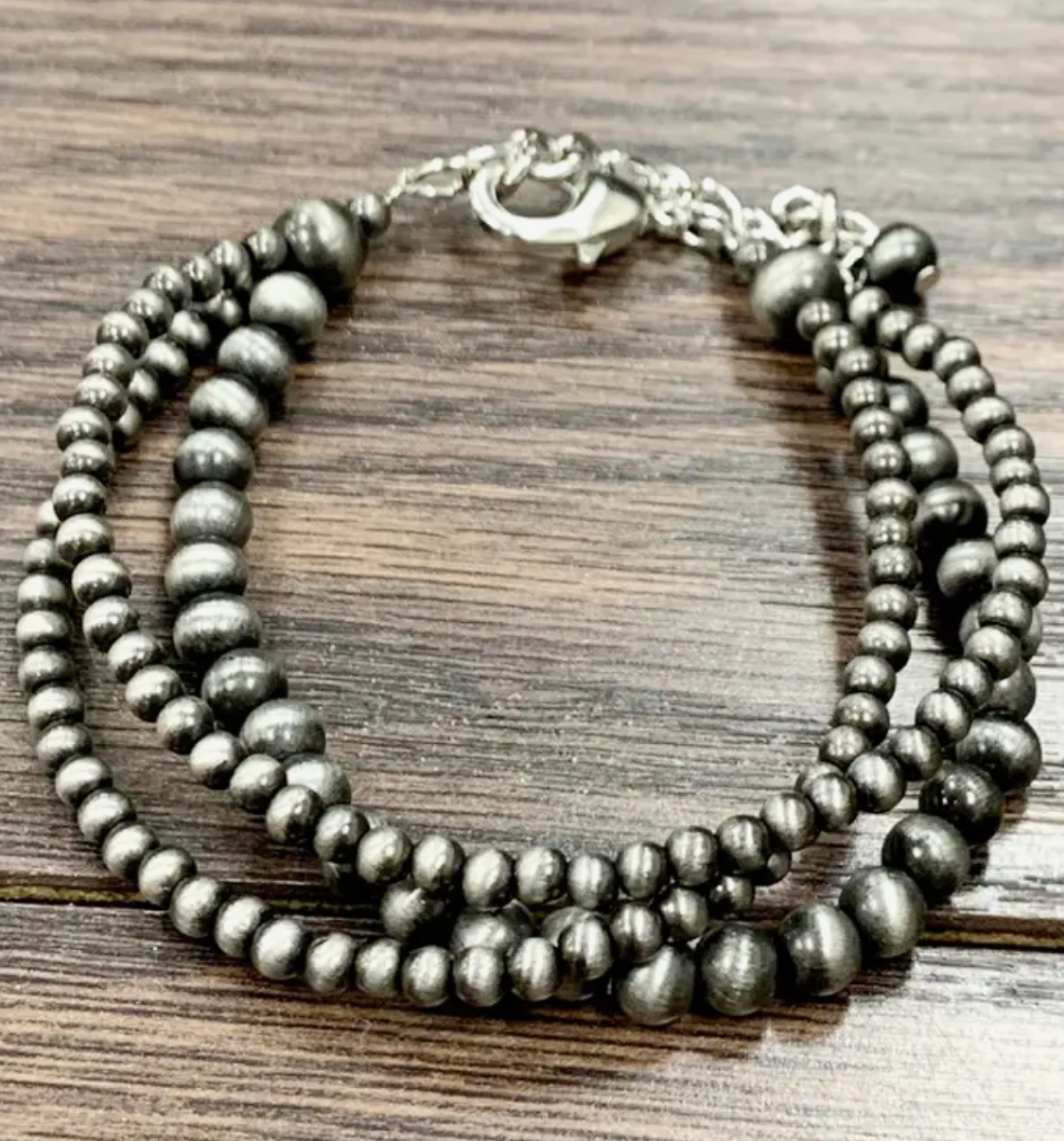 Silver Western Bead Strand Adjustable Bracelet