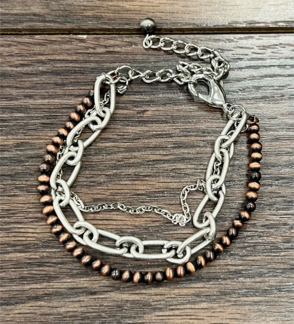 Copper Western Bead Strand Adjustable Bracelet