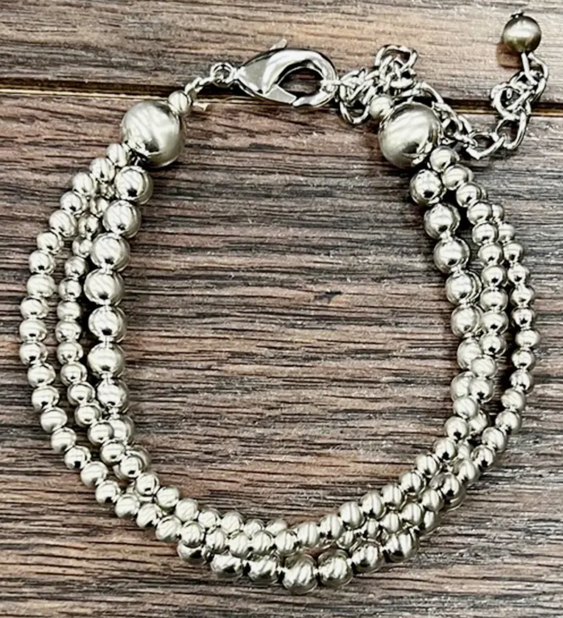 Silver Western Bead Strand Adjustable Bracelet