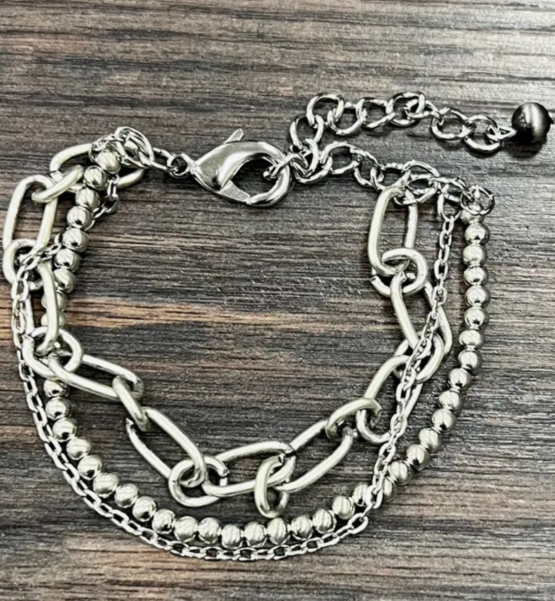 Silver Western Bead Strand Adjustable Bracelet