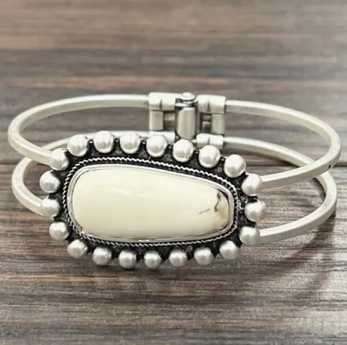 Western White Turquoise Brass Cuff Bracelet