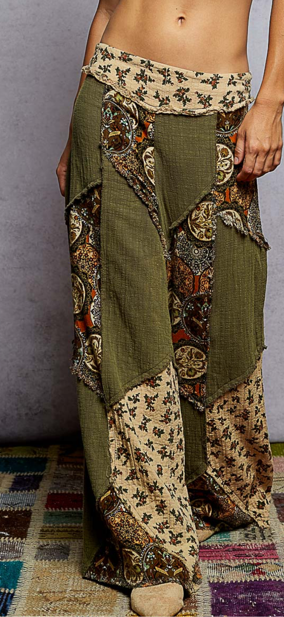 Olive Patch Work Pants