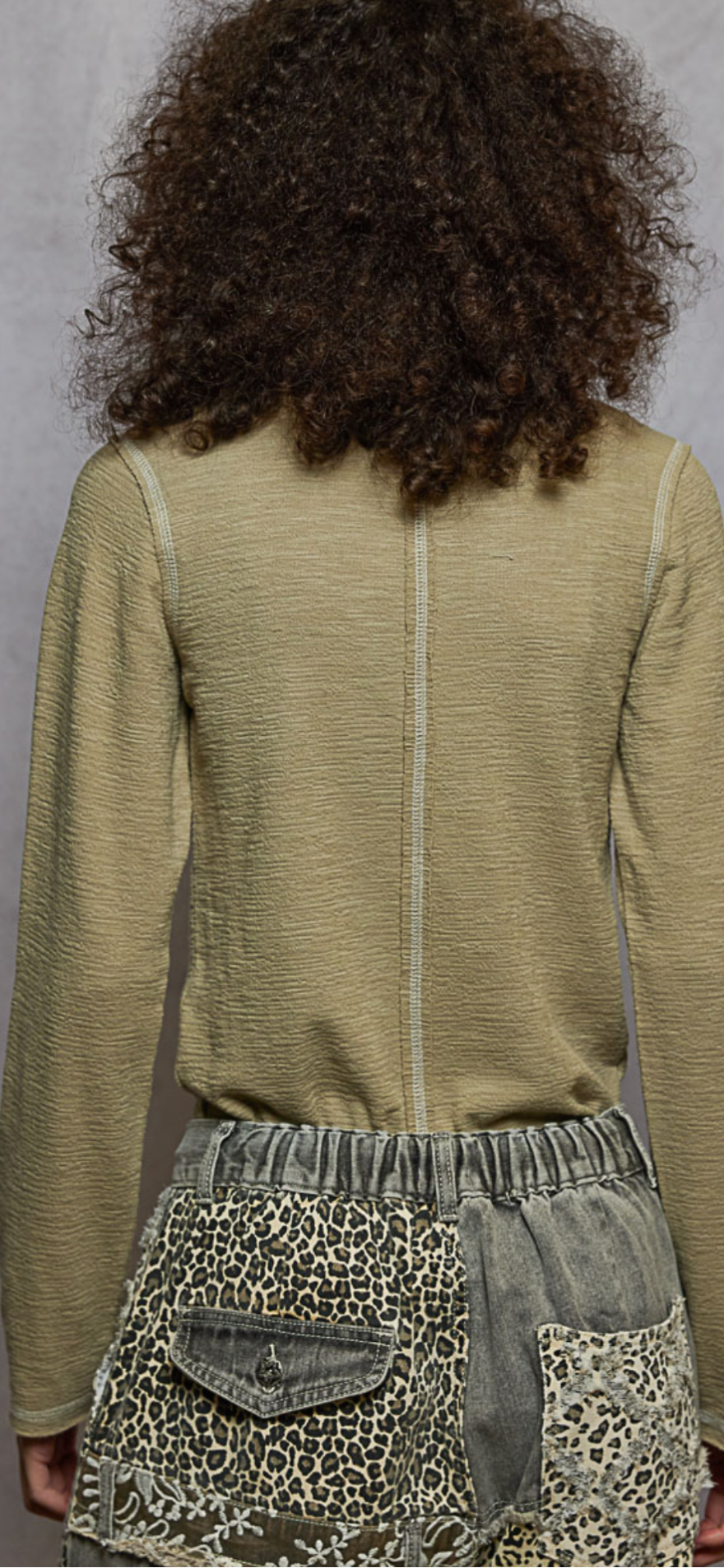 Long Sleeve Solid Pattern Stud Detail Textured Knit Top