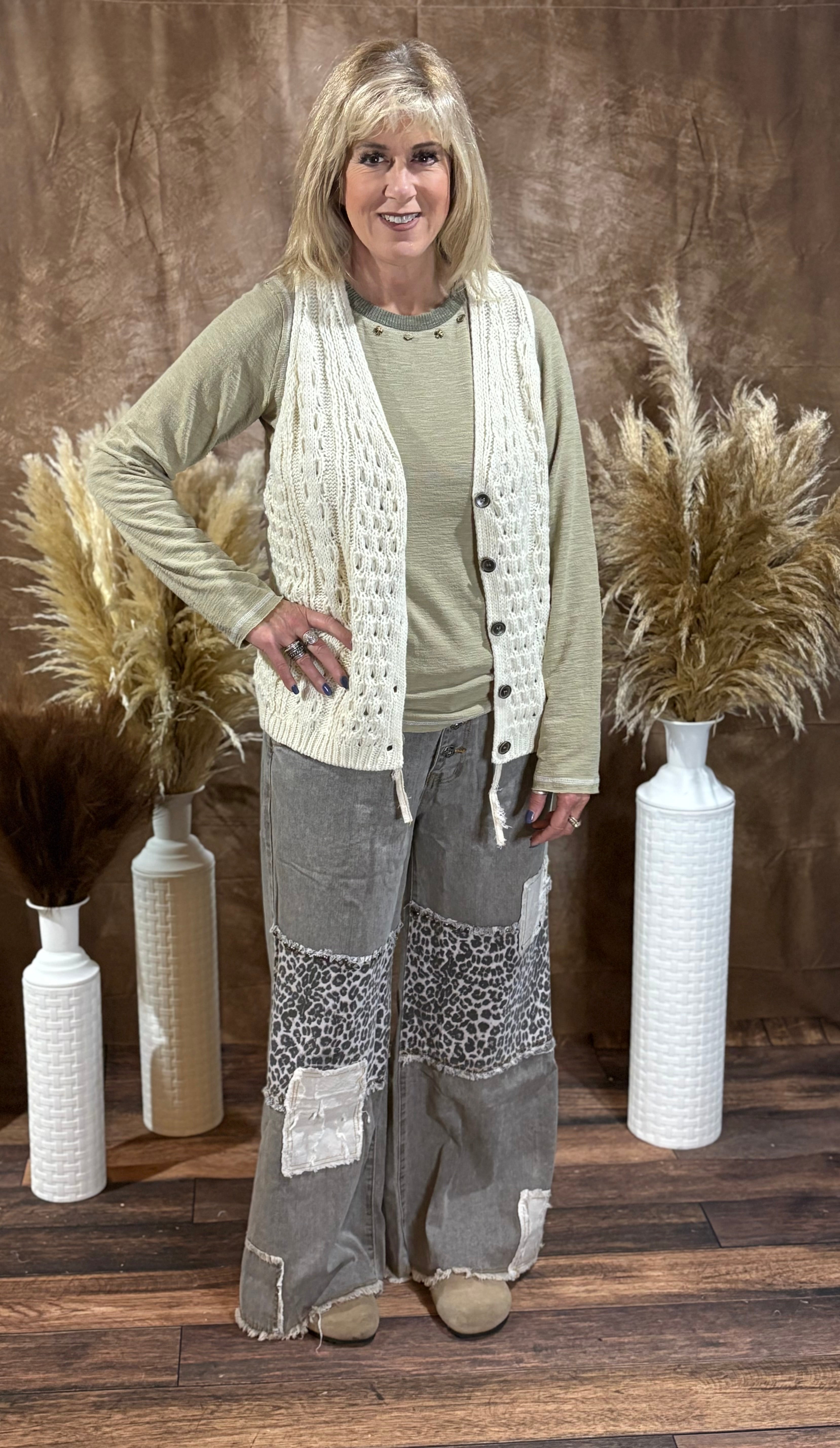 Black Leopard Denim Jeans