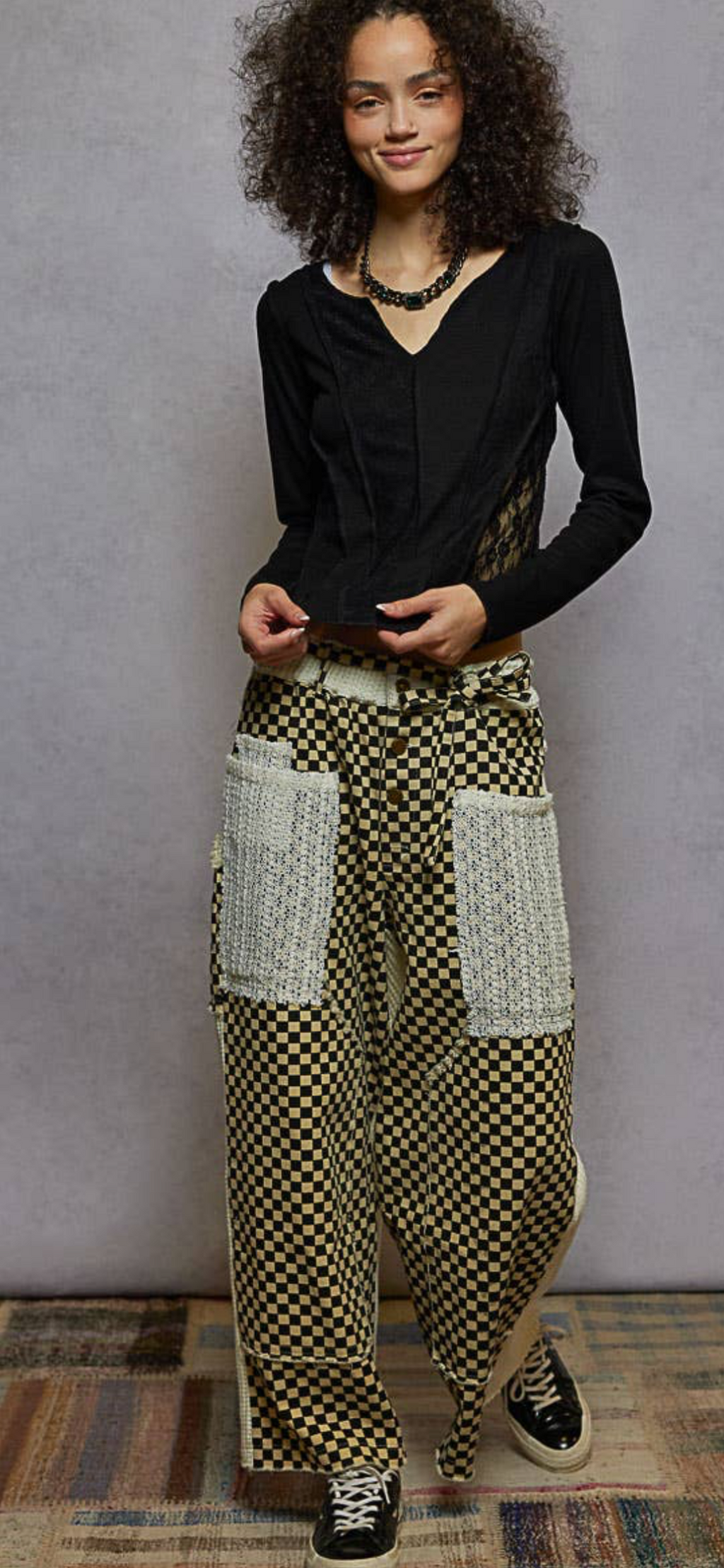 Cream checkered jeans