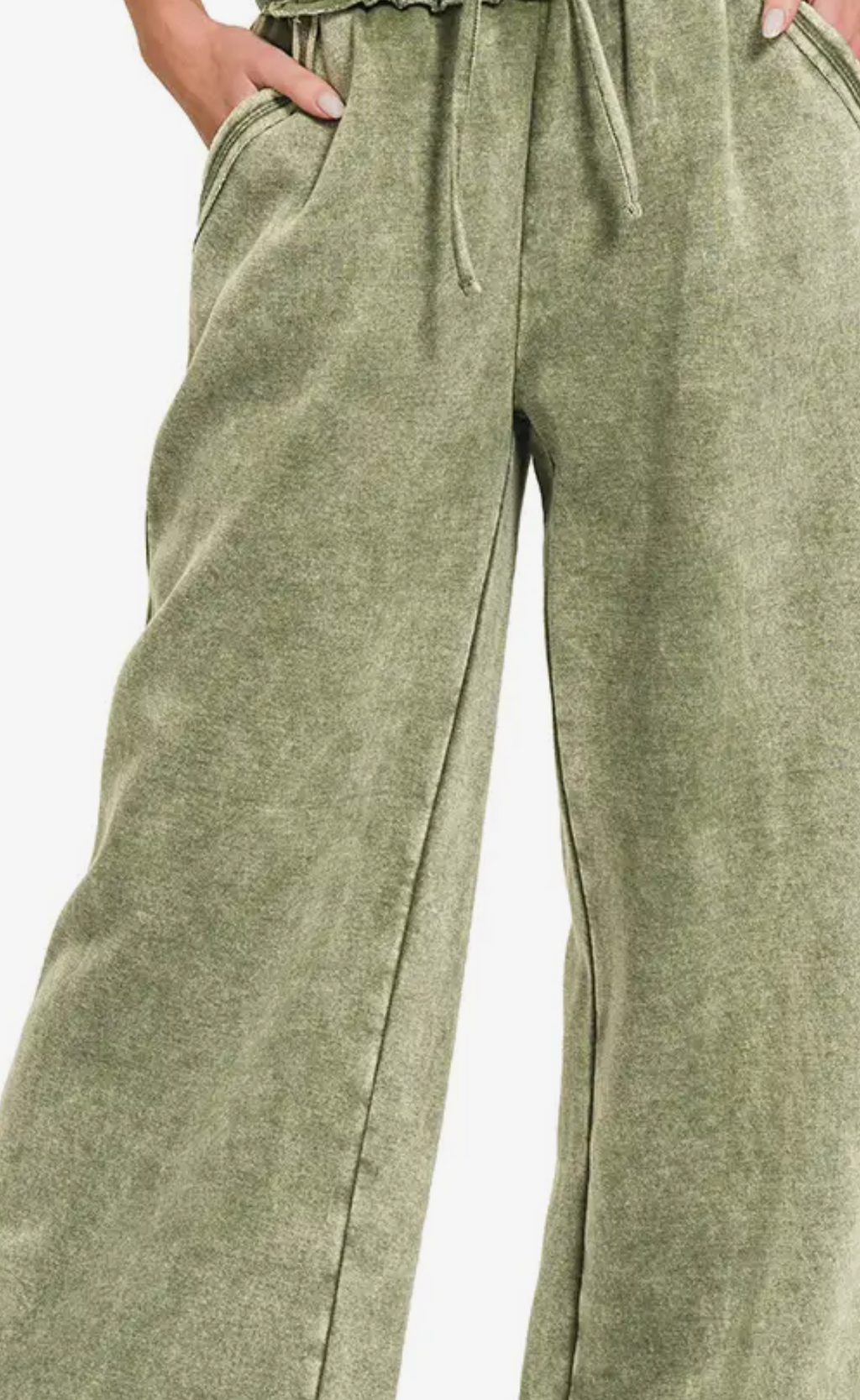 Acid Wash Fleece Sweatpants-light olive