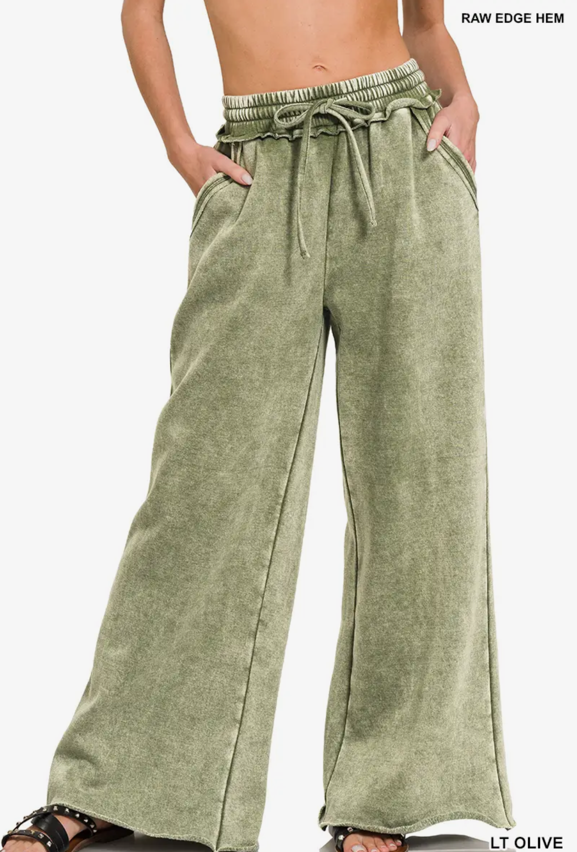 Acid Wash Fleece Sweatpants-light olive