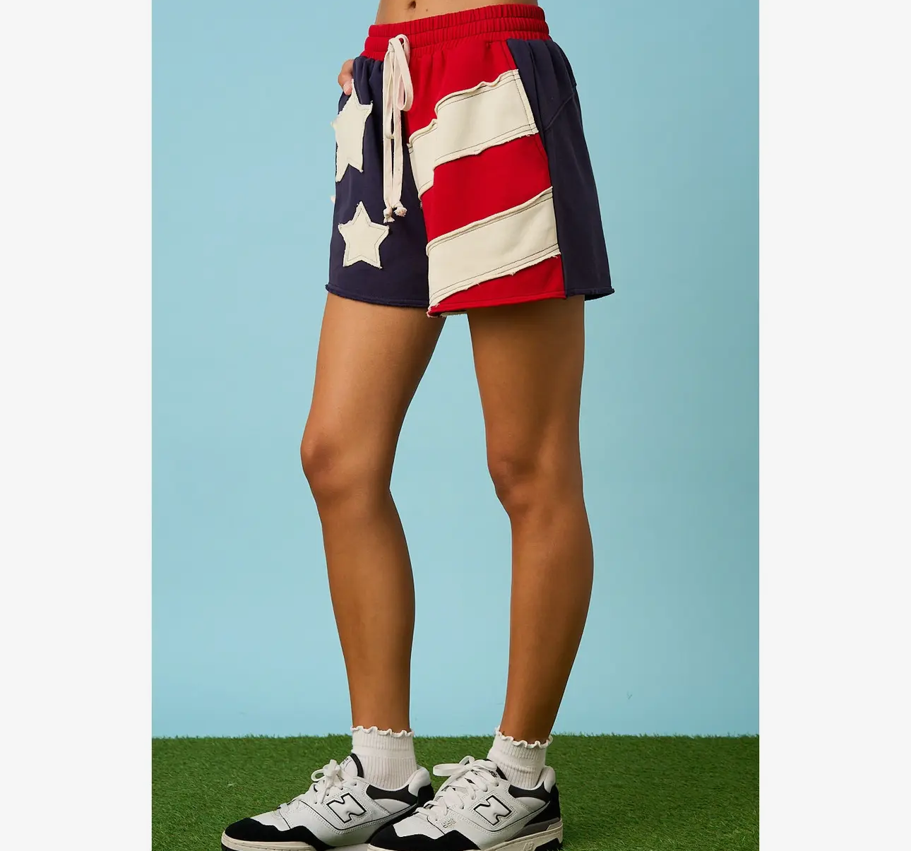 American Flag Patchwork Drawstring Shorts