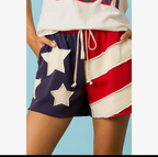 American Flag Patchwork Drawstring Shorts