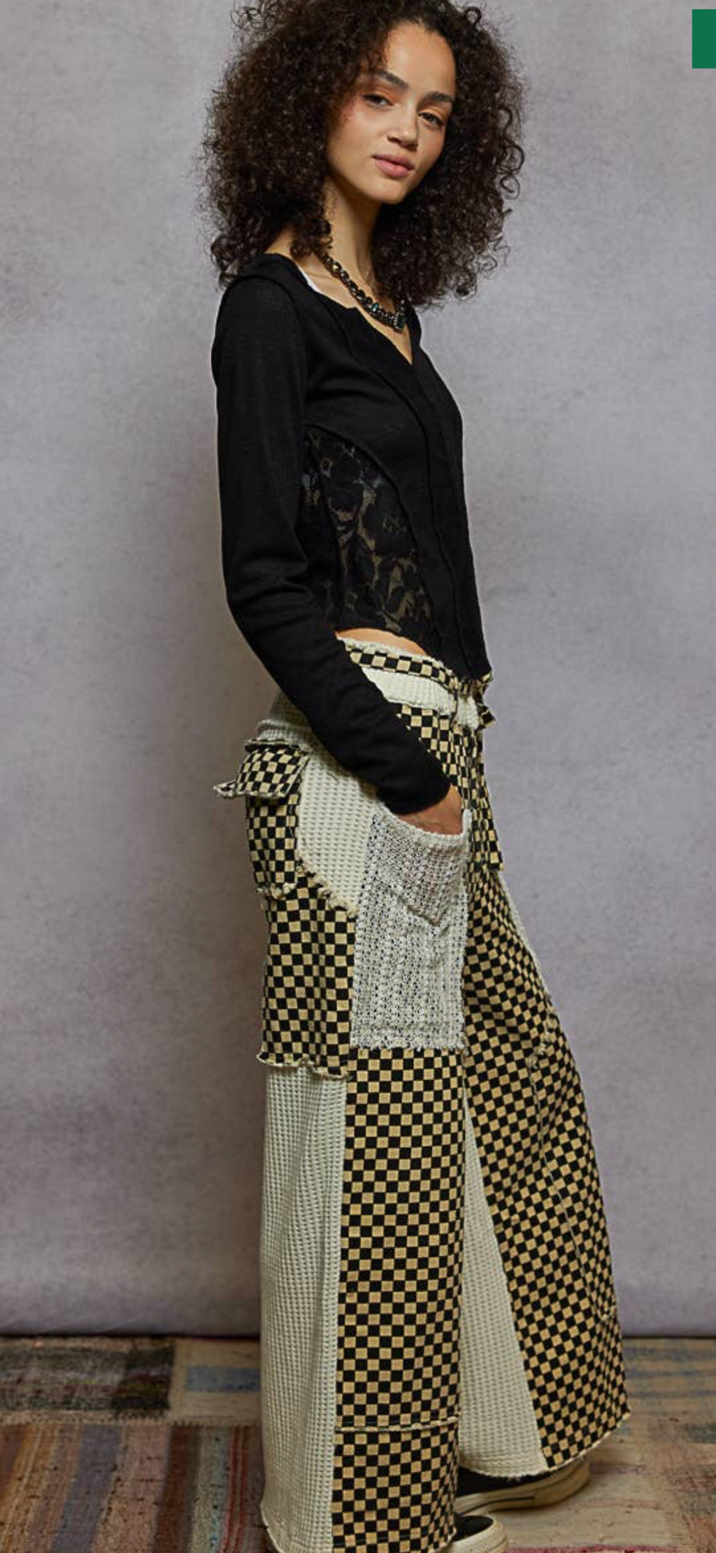 Cream checkered jeans