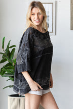 Washed Lace Contrast Boxy Loose Top