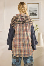 Washed Plaid Asymmetrical Button Down Shirts