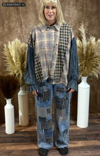 Washed Plaid Asymmetrical Button Down Shirts