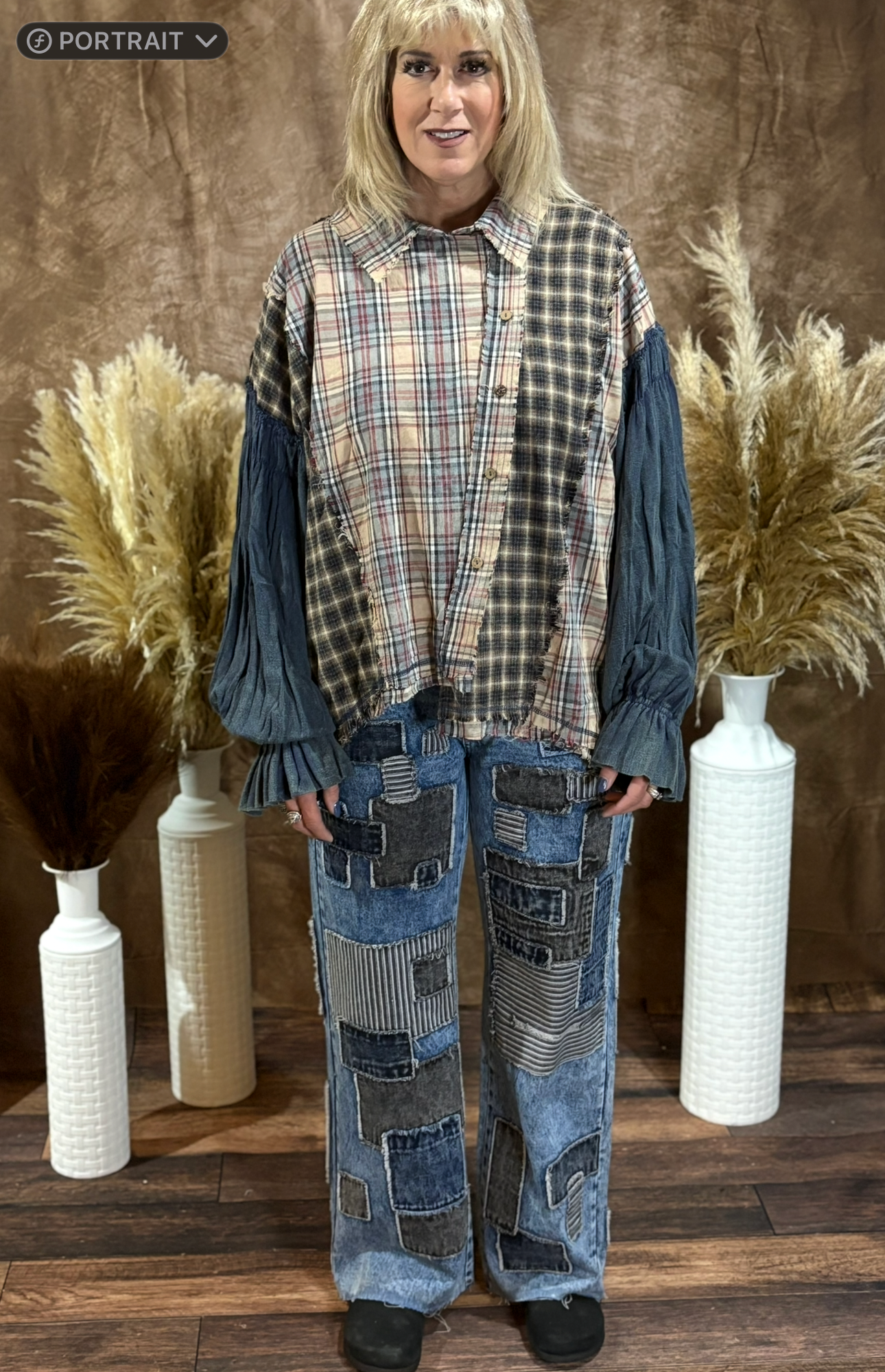 Washed Plaid Asymmetrical Button Down Shirts