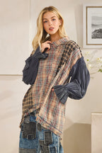 Washed Plaid Asymmetrical Button Down Shirts