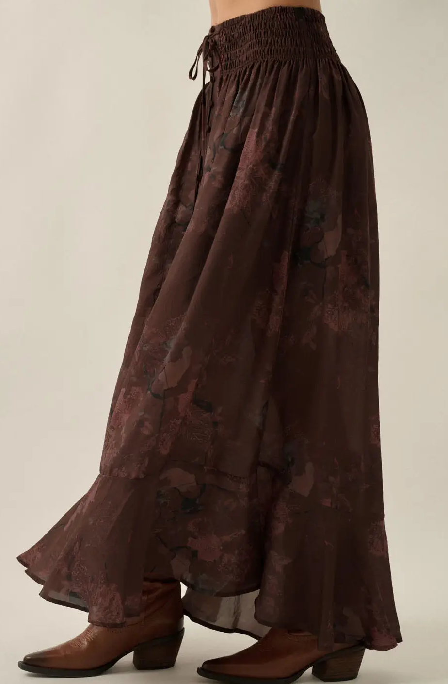 Floral Print Chiffon Button Front Ruffle Hem Maxi Skirt