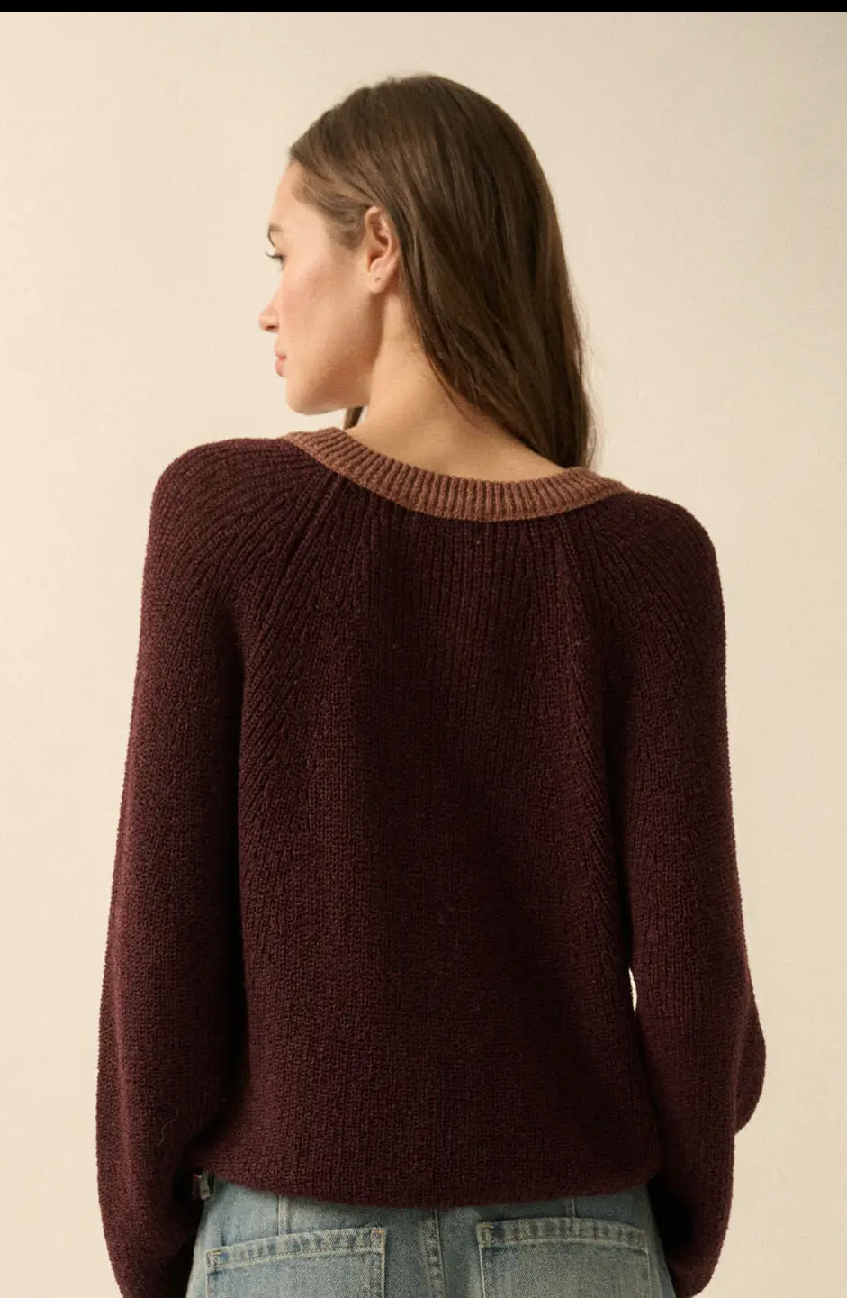 Ribbed Knit Contrast Cardigan Sweater