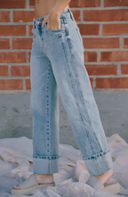 Vintage Washed Straight Jeans with Side Stitch Detail