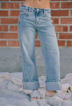 Vintage Washed Straight Jeans with Side Stitch Detail