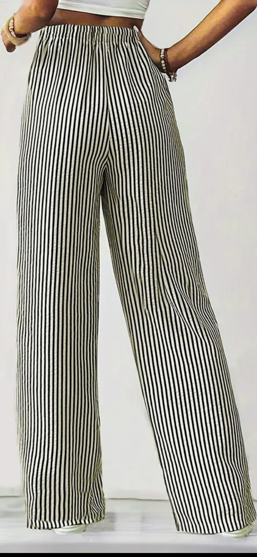 Black Stripes High Waist Pockets Pants