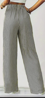 Black Stripes High Waist Pockets Pants