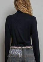 Mock Turtleneck Stretchable Fabric Long Sleeve Solid black