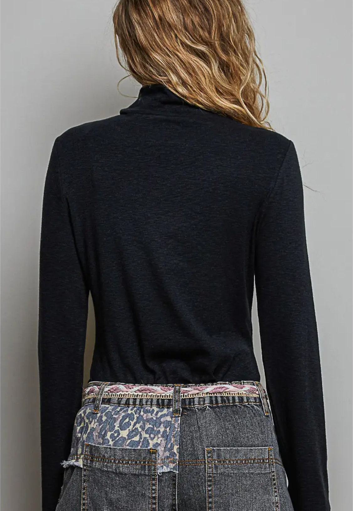 Mock Turtleneck Stretchable Fabric Long Sleeve Solid black