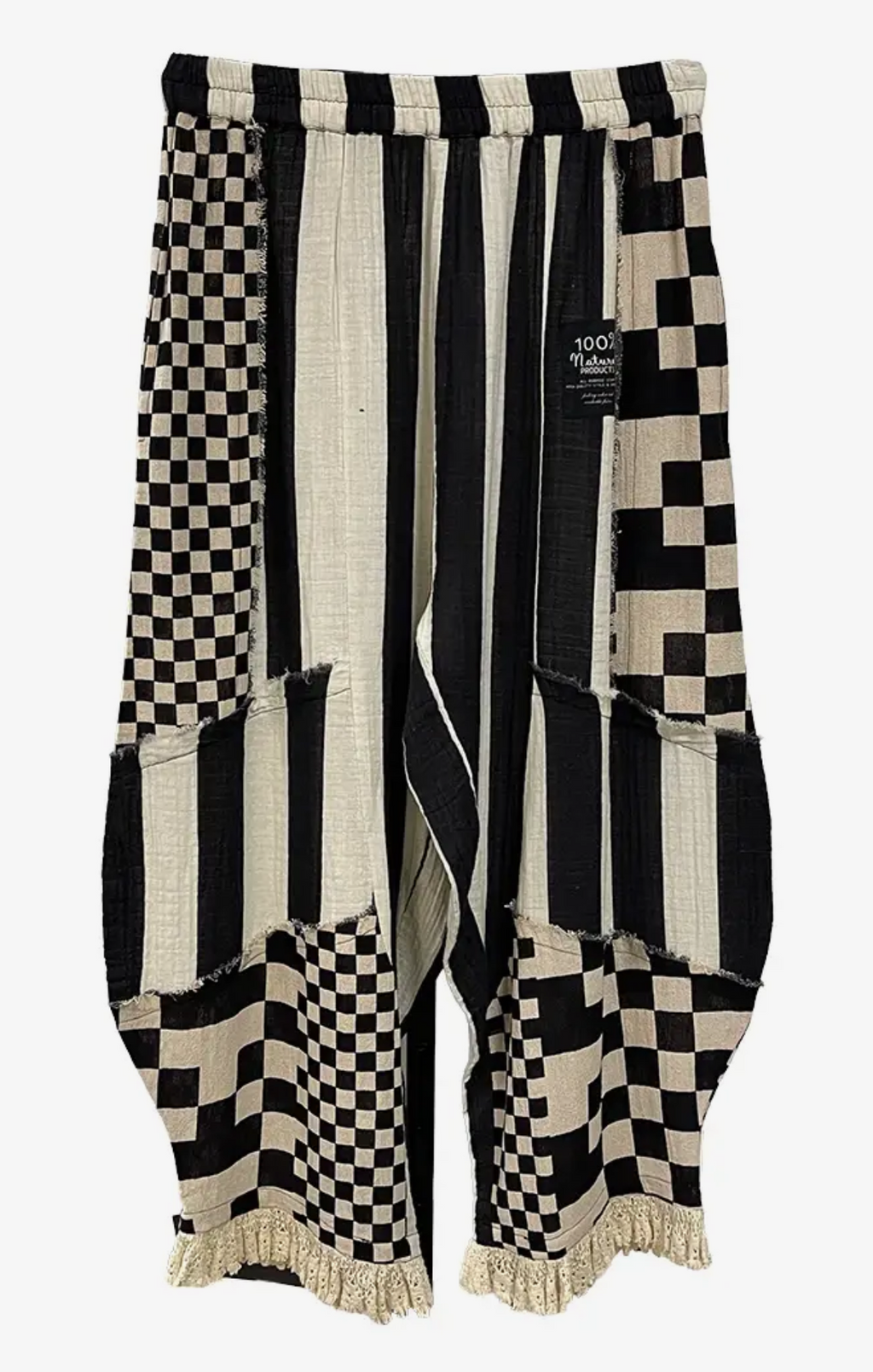 Cotton Harem Pants with Mixed Pattern Patchwork