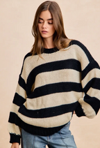 Stripe Chunky Sweater Top- Black/Ivory