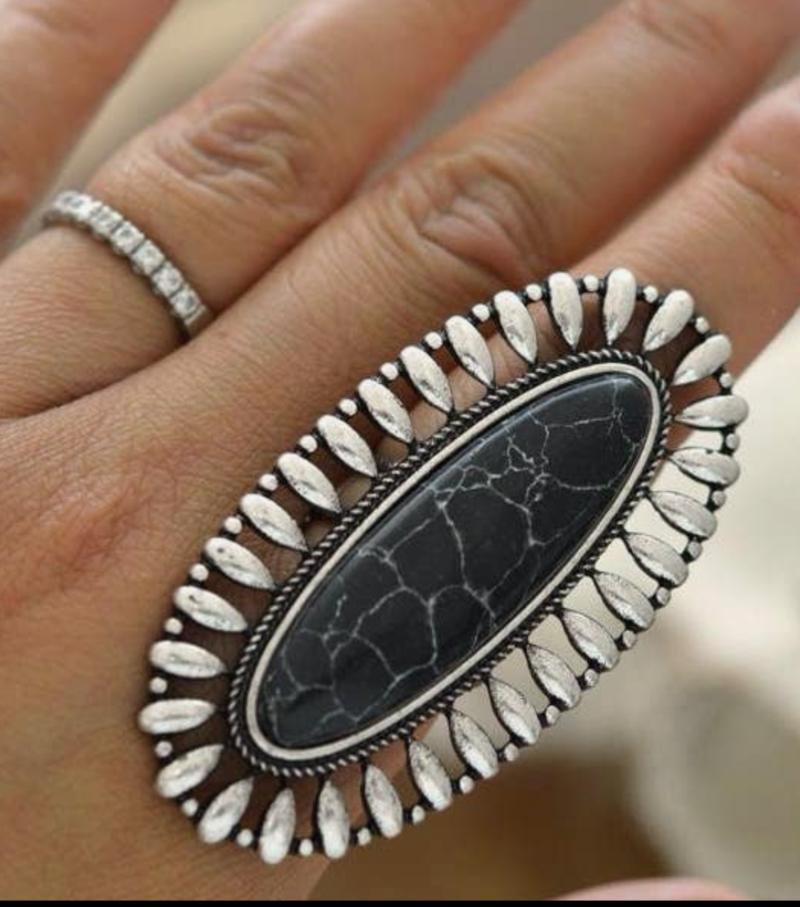 Western Oversized Oval Stone Ring