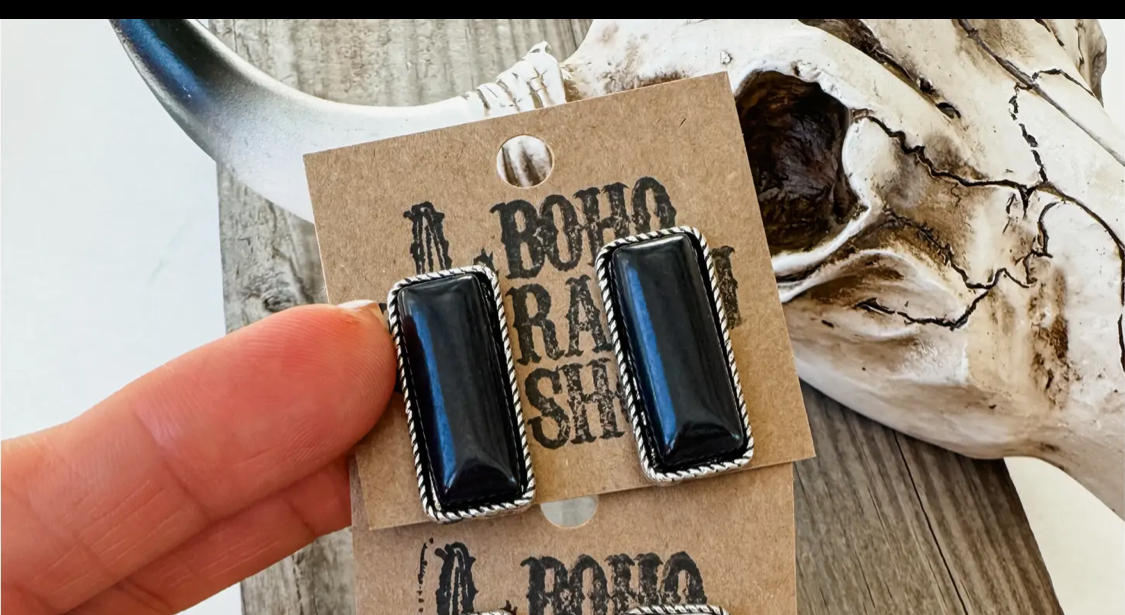 Black Rectangle Stud Earrings