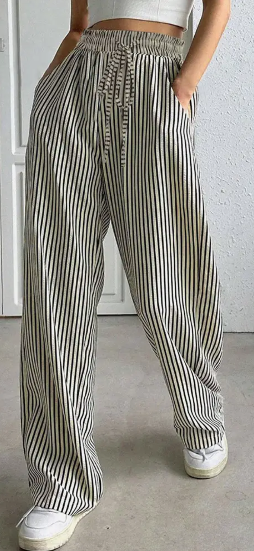 Black Stripes High Waist Pockets Pants