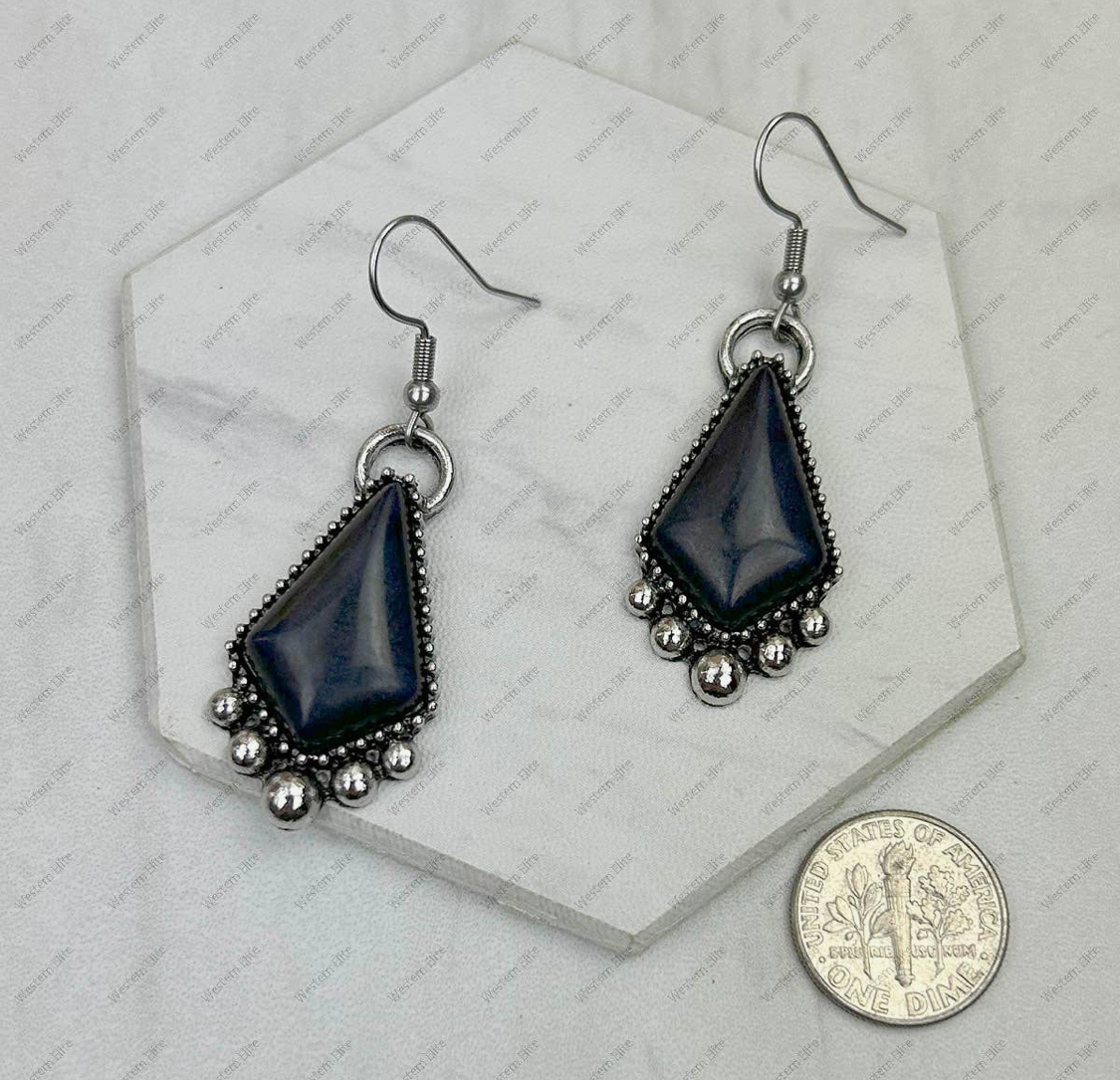 Silver Metal with Blue Turquoise Stone Earrings