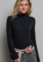 Mock Turtleneck Stretchable Fabric Long Sleeve Solid black