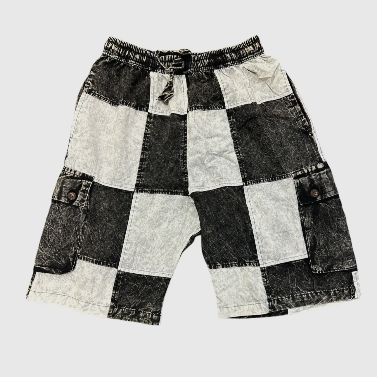 Cotton Black White Patch Stonewash Lake Shorts