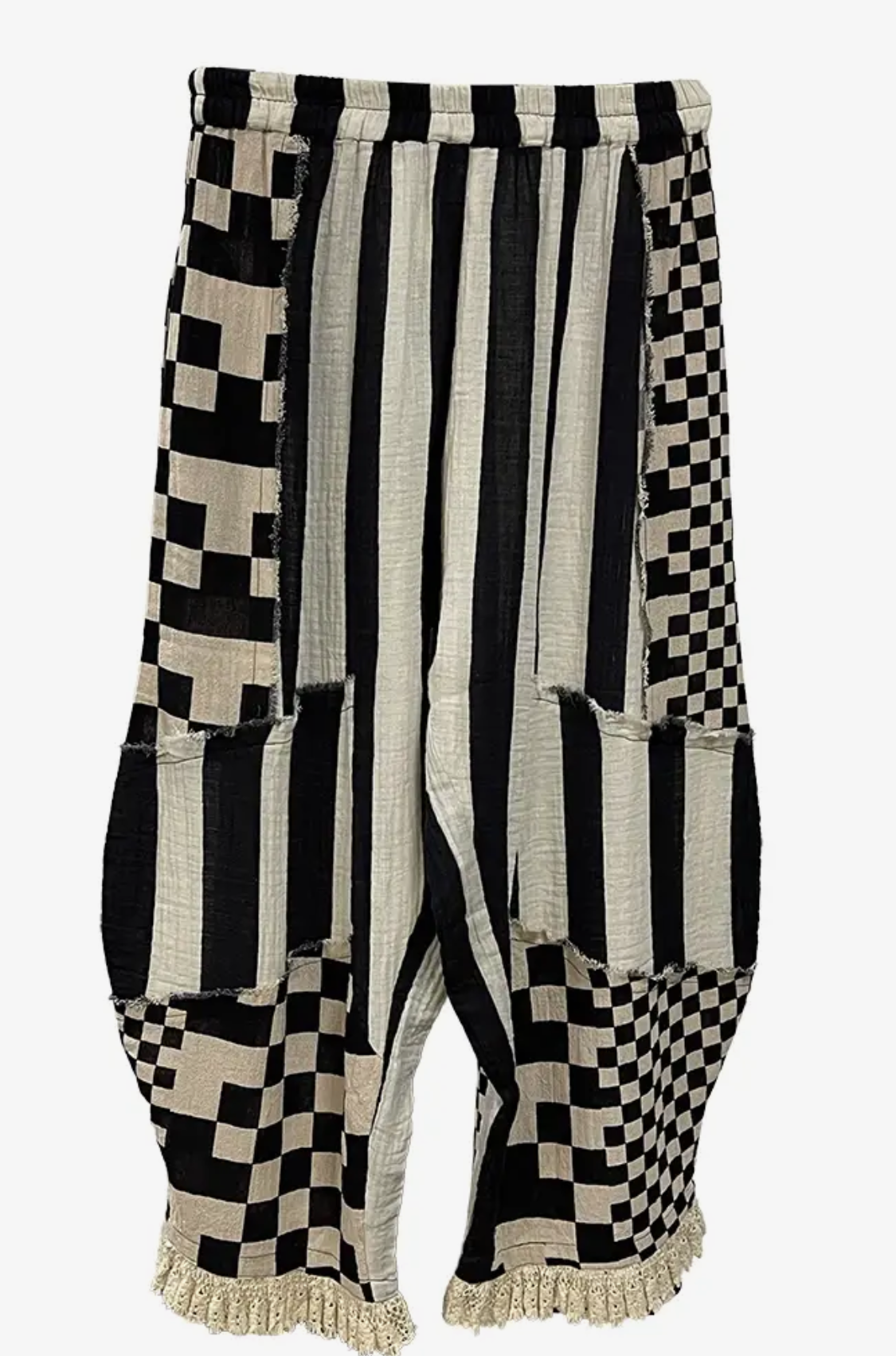 Cotton Harem Pants with Mixed Pattern Patchwork