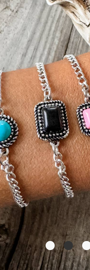 Western Chain Bracelet- Stone Pendant-Black