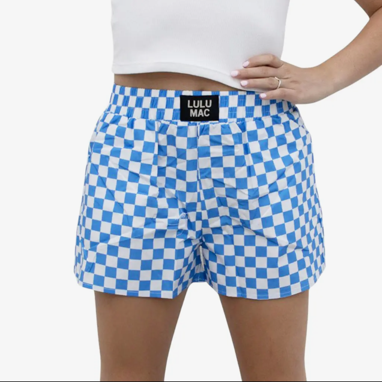 Blue and White Check Boxers