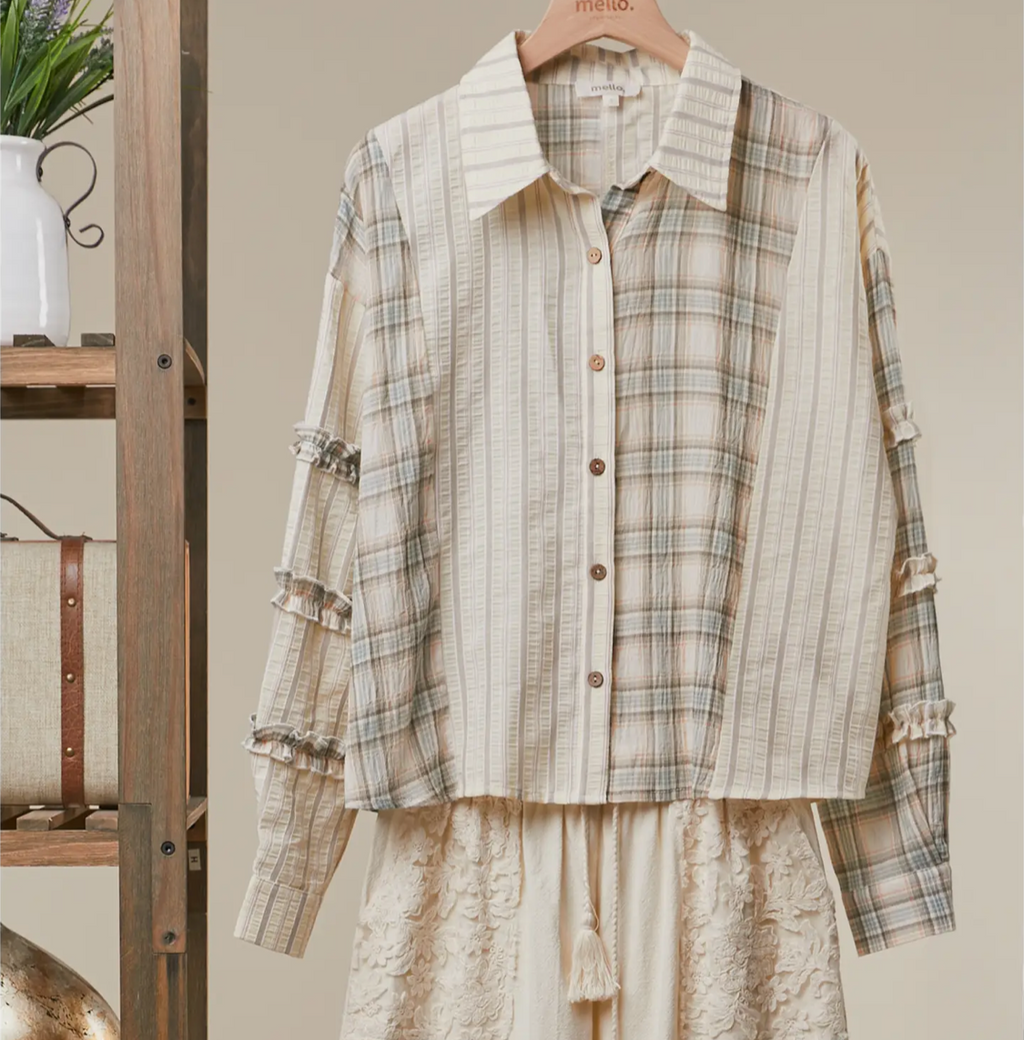 Bohemian Lace Panel Mixed Stripe Shirt