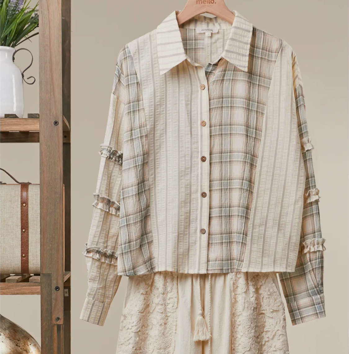Bohemian Lace Panel Mixed Stripe Shirt