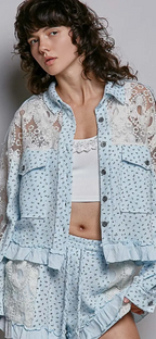 Boho Floral Knit Waistband Lace Patch Ruffle Shorts