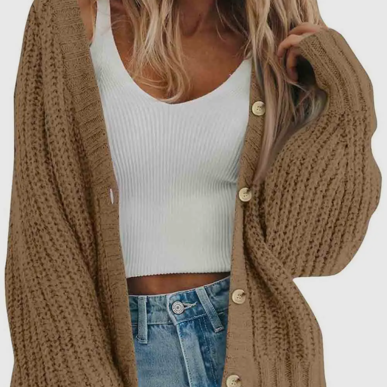 V-Neck Solid Color Button Closure Knit Cardigan