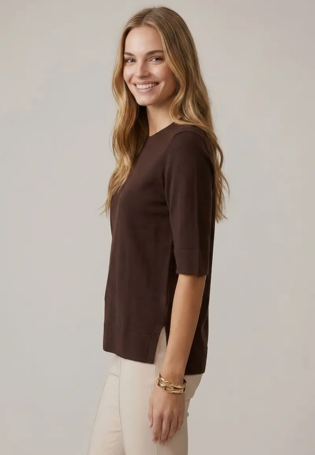 Brown Short Sleeve Knit Top