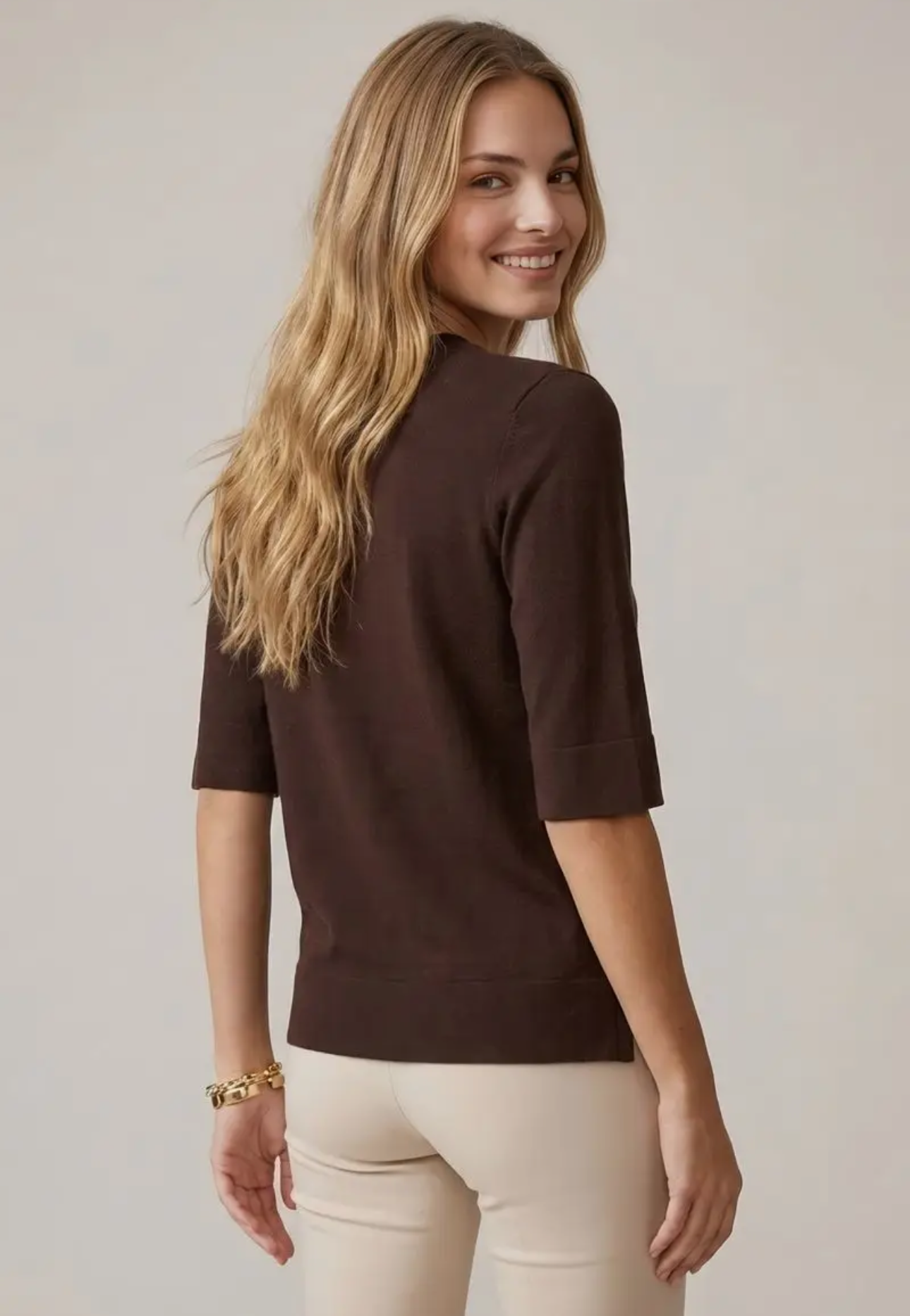 Brown Short Sleeve Knit Top
