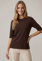 Brown Short Sleeve Knit Top