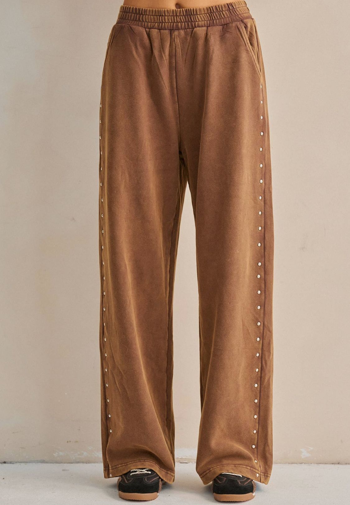 Vintage Acid Washed Sweatpants- Brown with studs