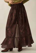 Floral Print Chiffon Button Front Ruffle Hem Maxi Skirt