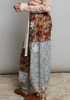 Crochet Patch Detail Contrast Patchwork Printed Woven Pants